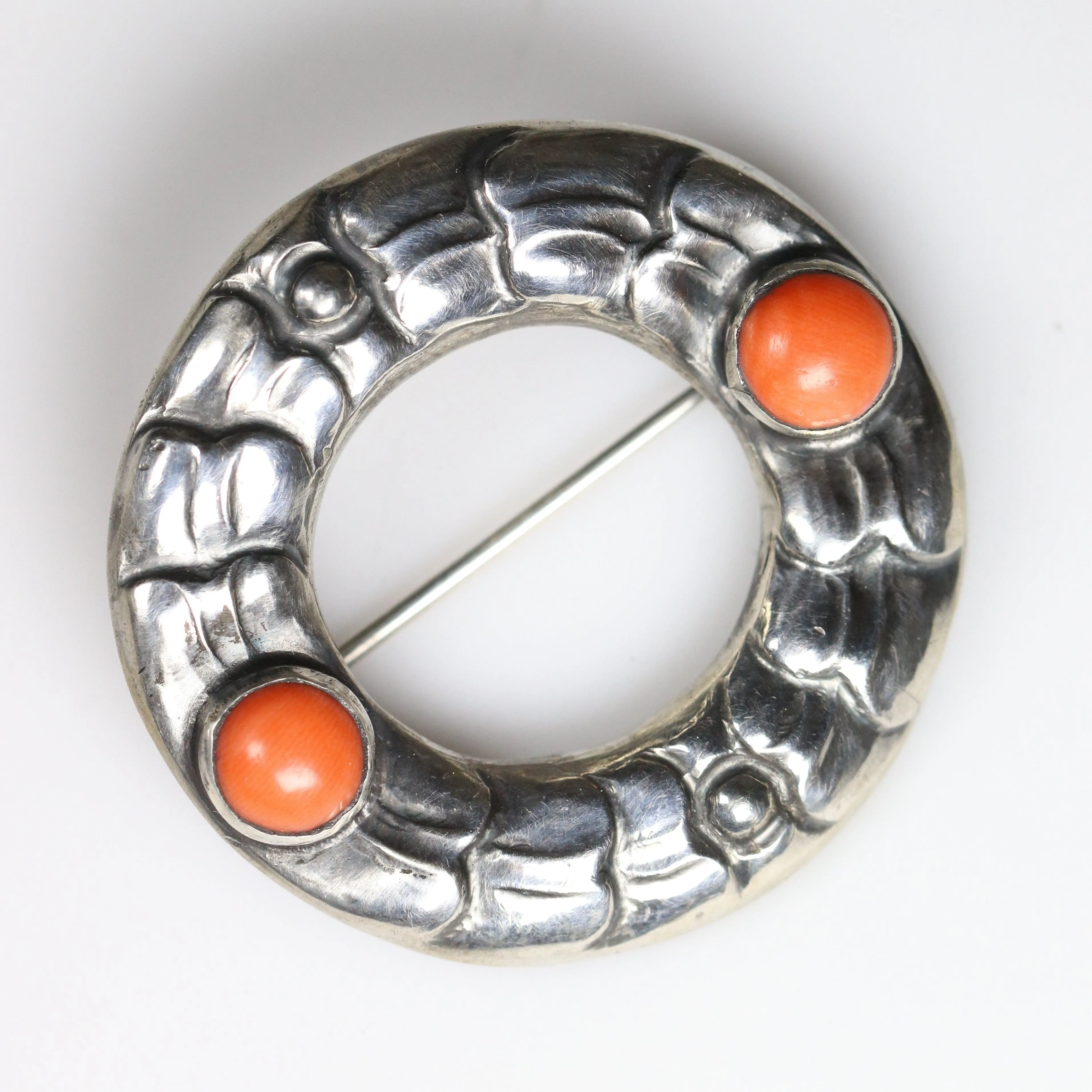 Antique Georg Jensen Jewelry | Early Coral Wreath Art Nouveau Brooch 49