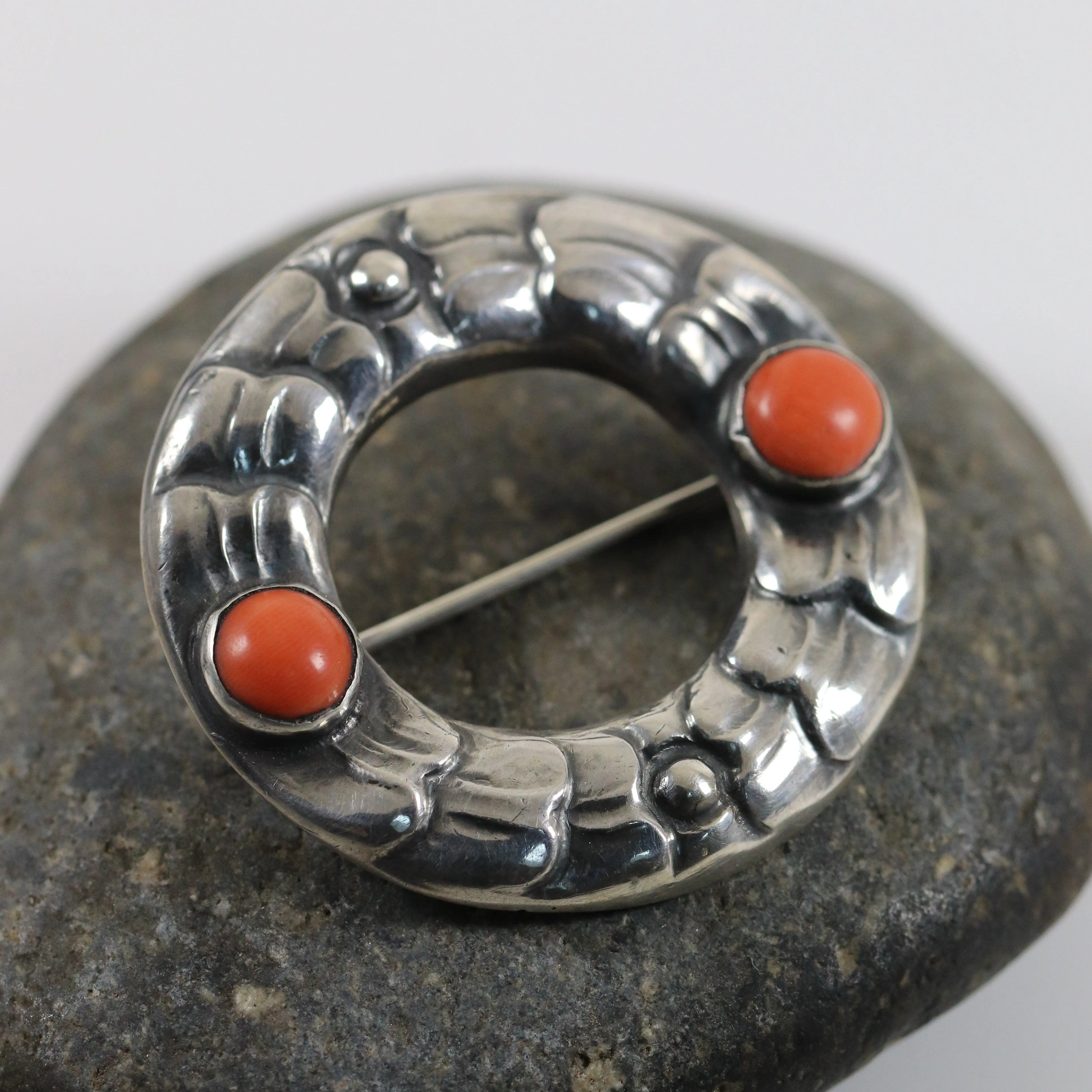 Antique Georg Jensen Jewelry | Early Coral Wreath Art Nouveau Brooch 49