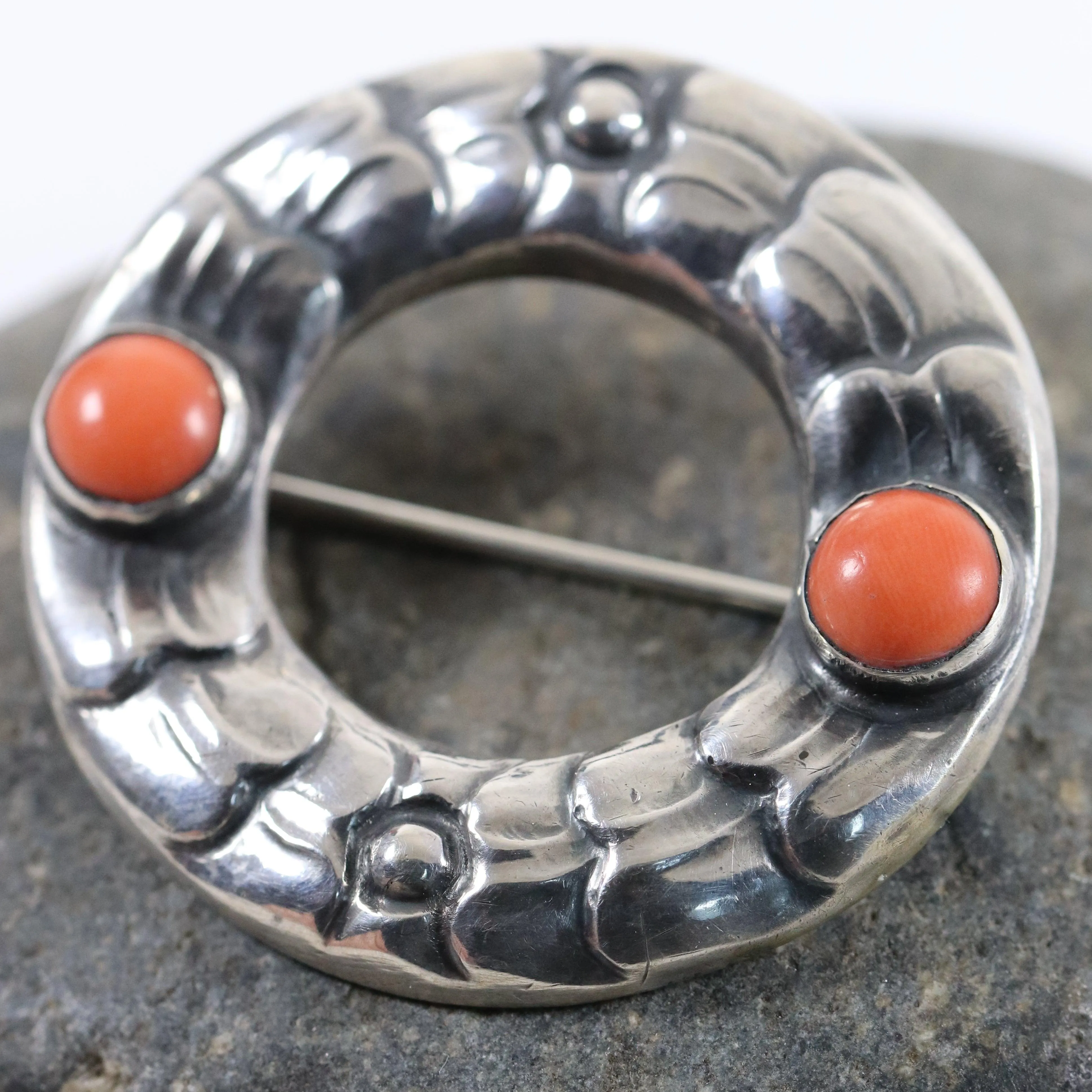 Antique Georg Jensen Jewelry | Early Coral Wreath Art Nouveau Brooch 49