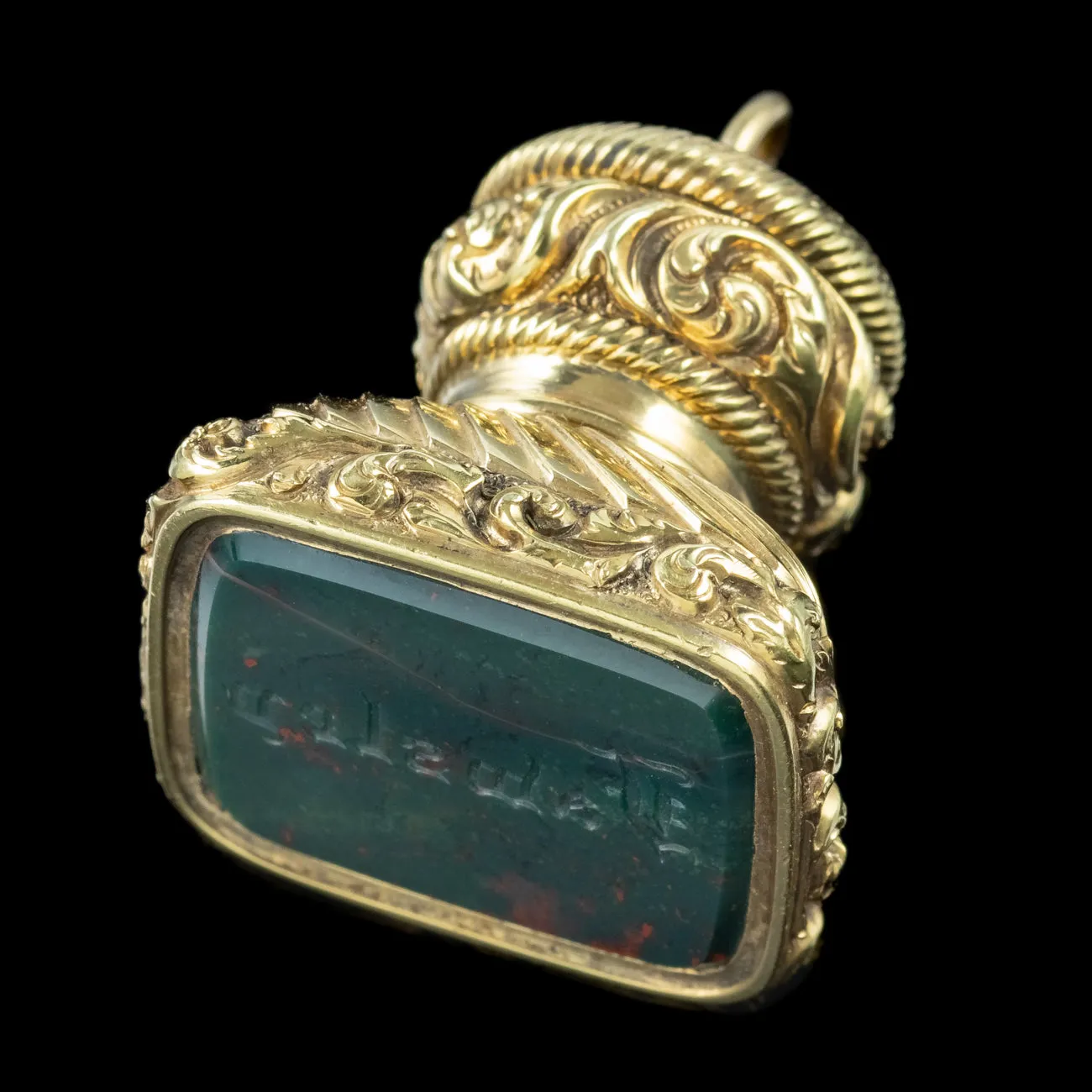 Antique Georgian Bloodstone Seal Fob Pendant 18ct Gold