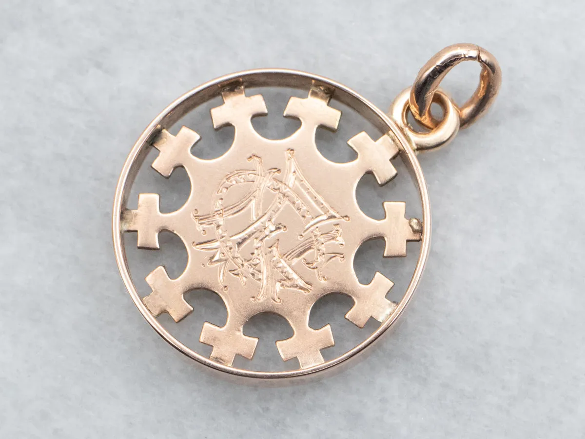 Antique Rose Gold Royal Arcanum Fraternity Pendant