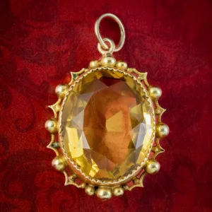 Antique Victorian Citrine Pendant 15ct Gold 25ct Citrine