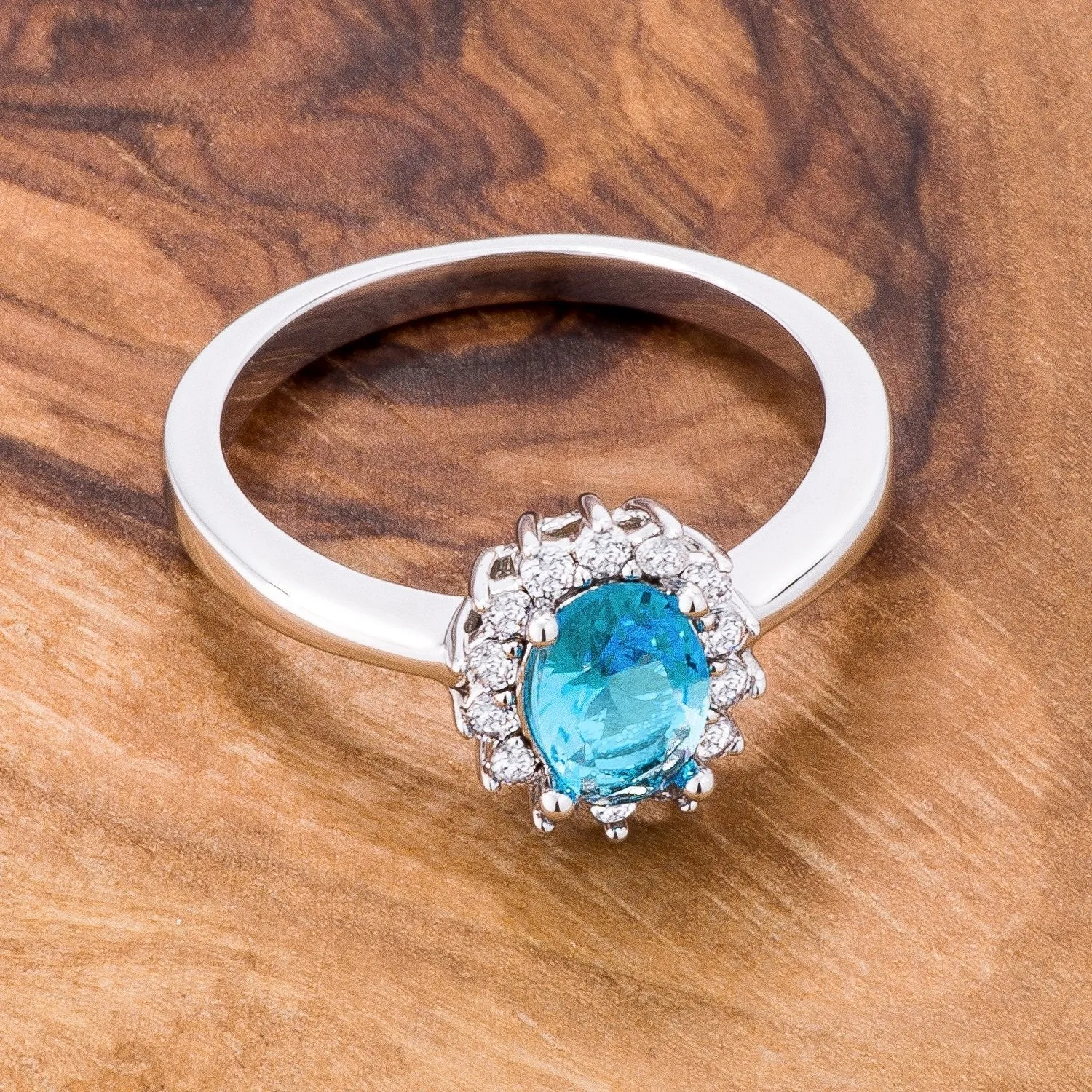 Aqua Blue CZ Petite Oval Ring