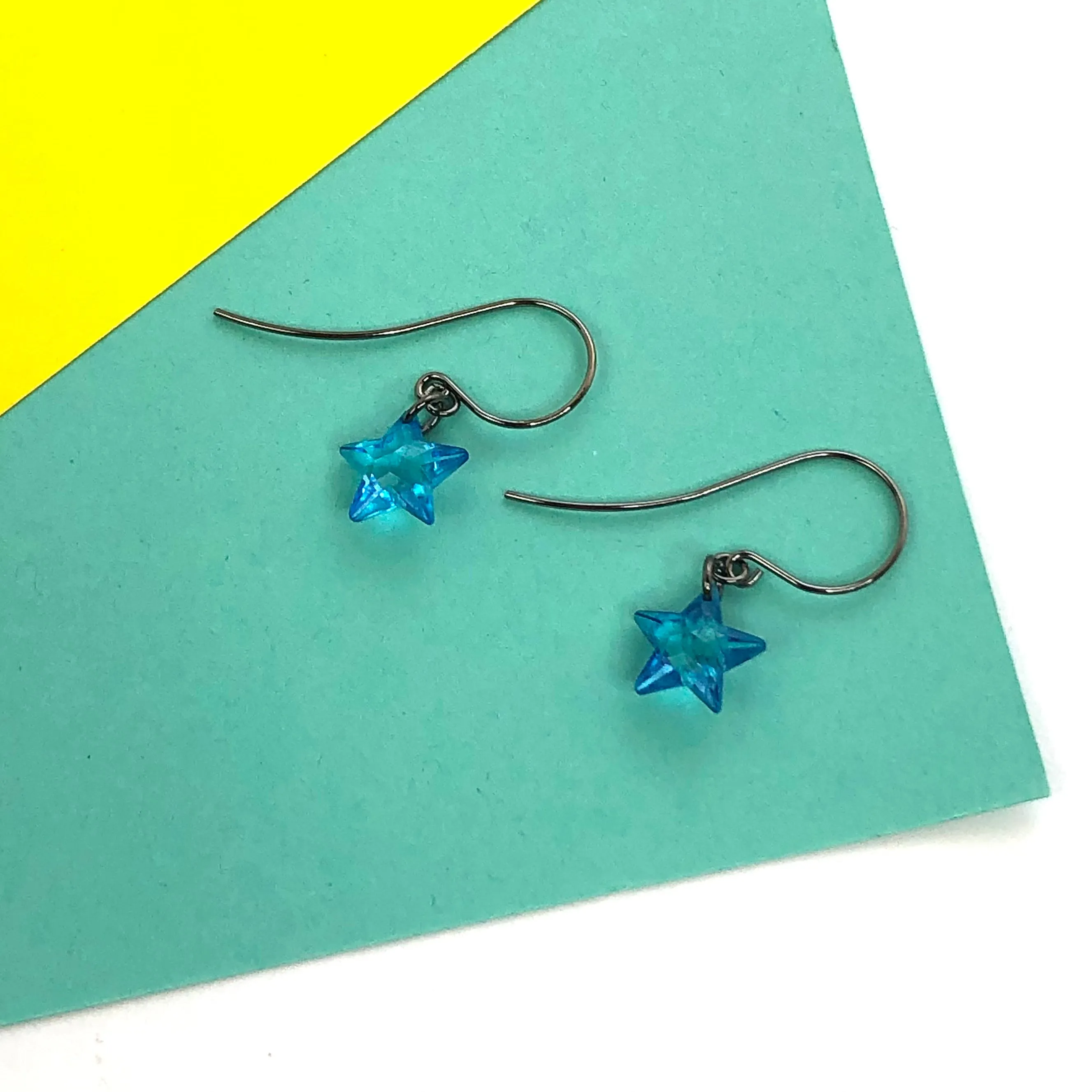 Aqua Blue Petite Facet Star Drop Earrings