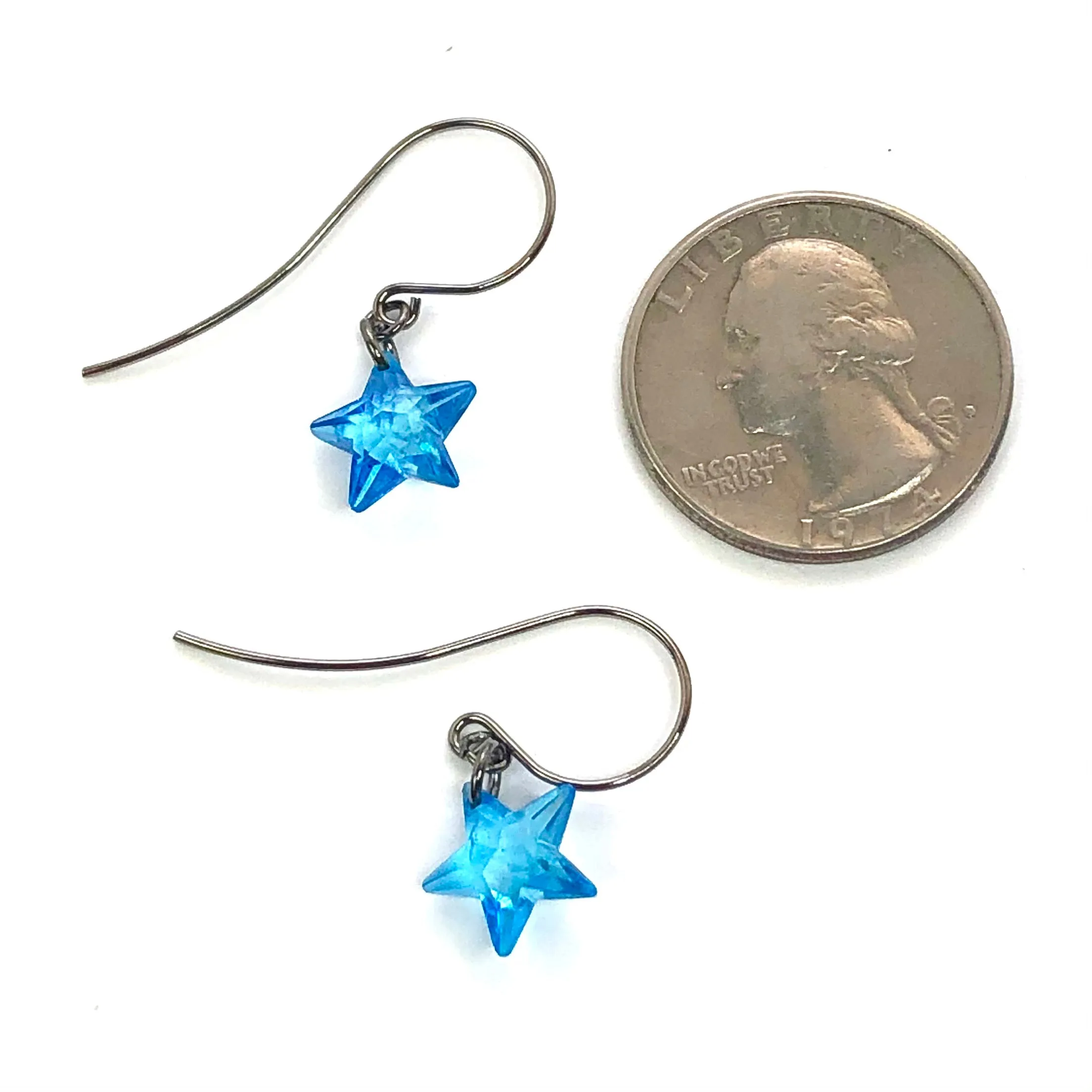 Aqua Blue Petite Facet Star Drop Earrings