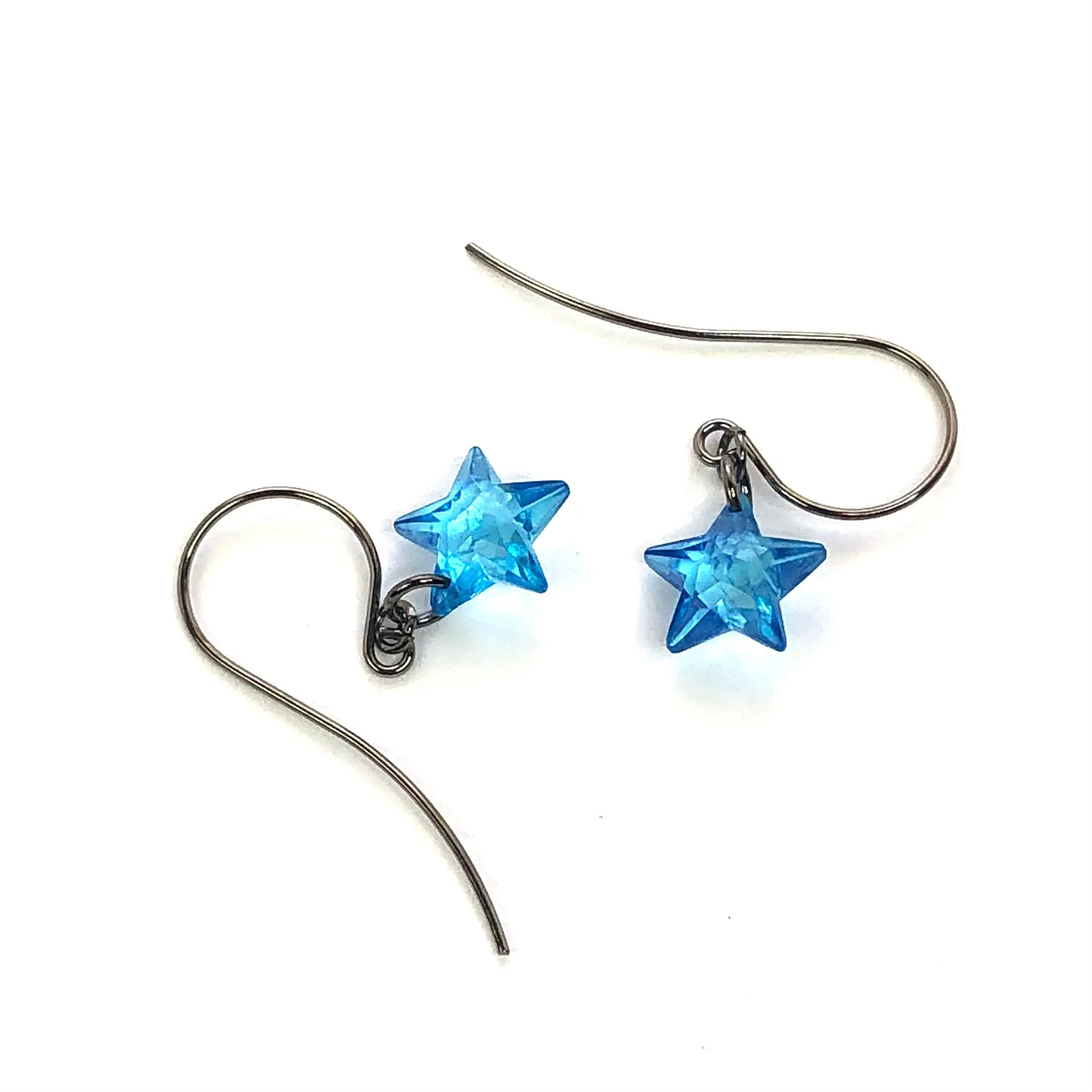 Aqua Blue Petite Facet Star Drop Earrings