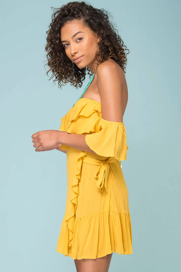 Audrina Ruffled Dress Yellow Mustard