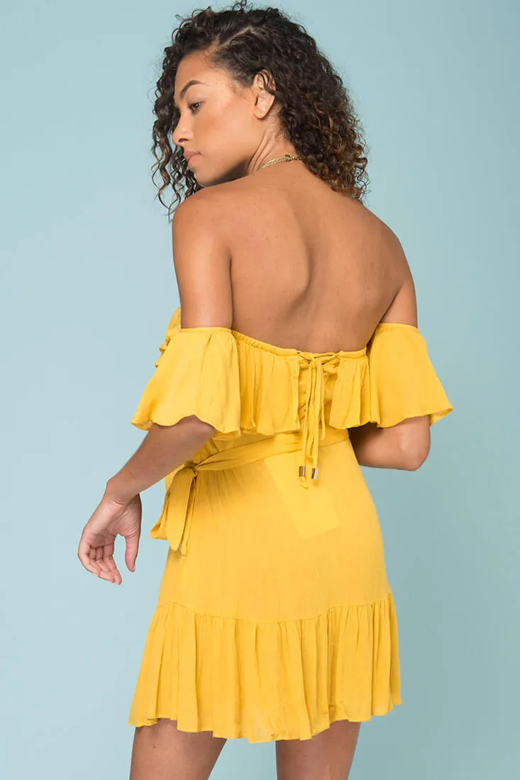 Audrina Ruffled Dress Yellow Mustard