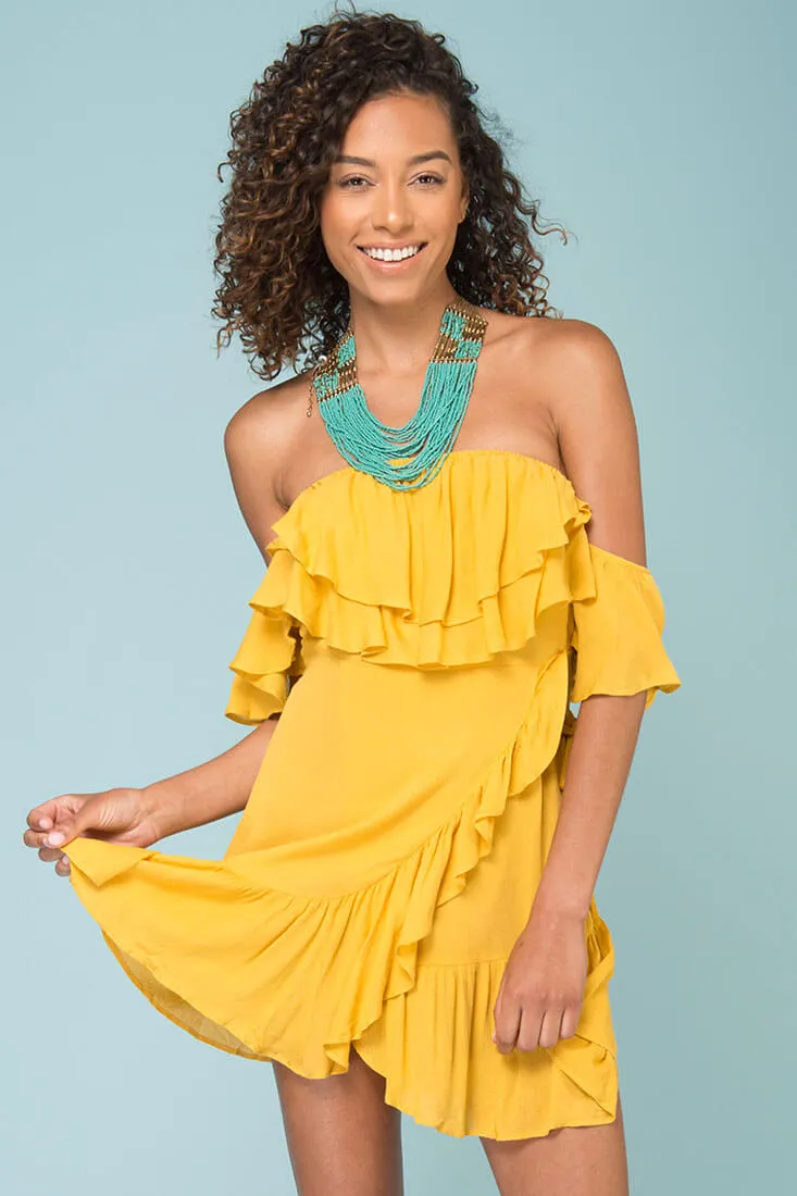 Audrina Ruffled Dress Yellow Mustard