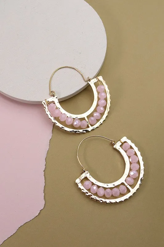 Be The Goddess Pink Beaded U Hoop Earrings