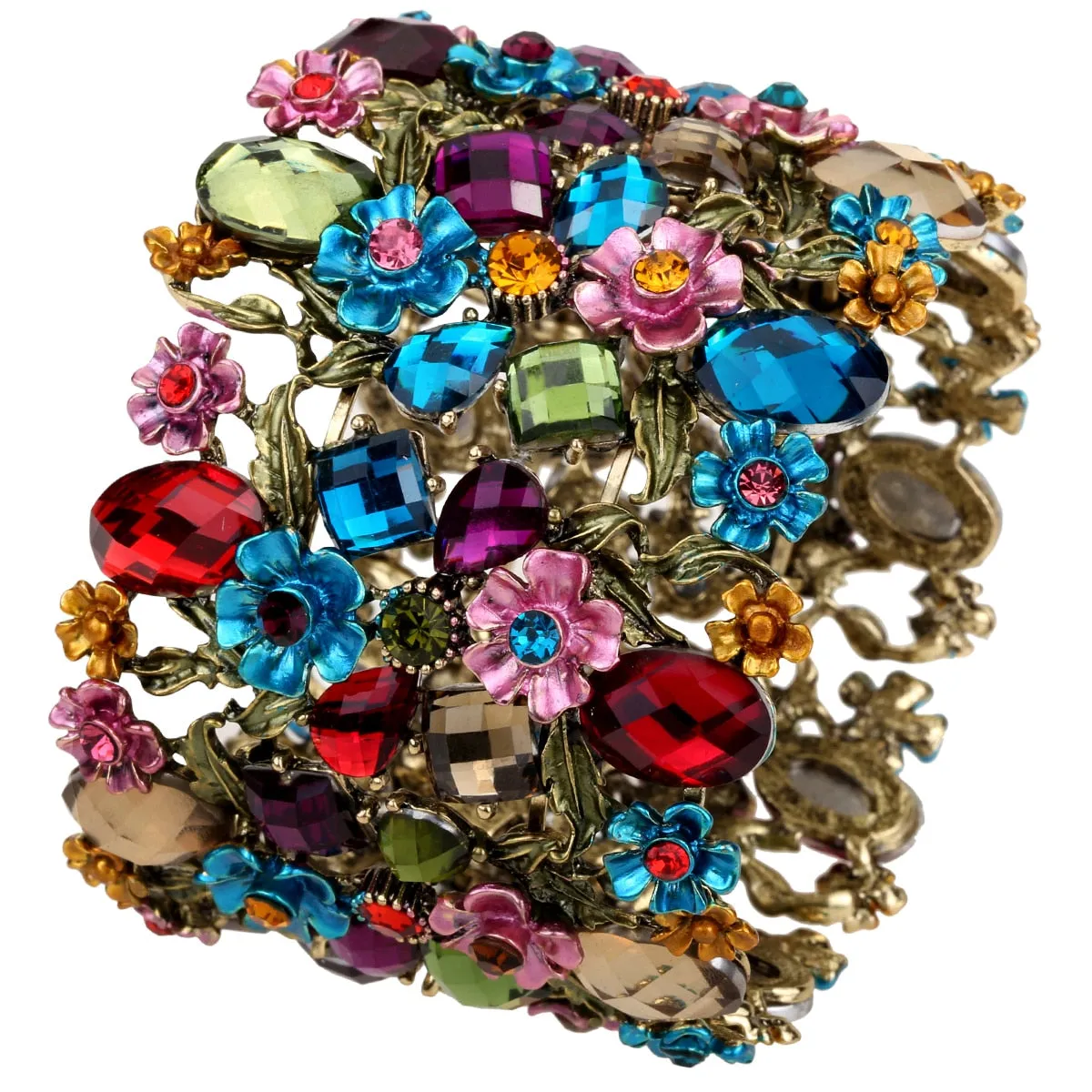 Beautiful Happy Colorful Fashion Flower Stretch Wide Bracelet Women also great for Wedding Bridal Jewelry Gifts 12 colors