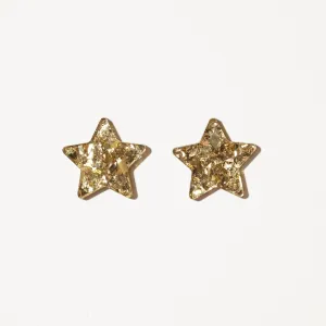 Big Stud Earrings - Star Studs in Champagne Gold Glitter