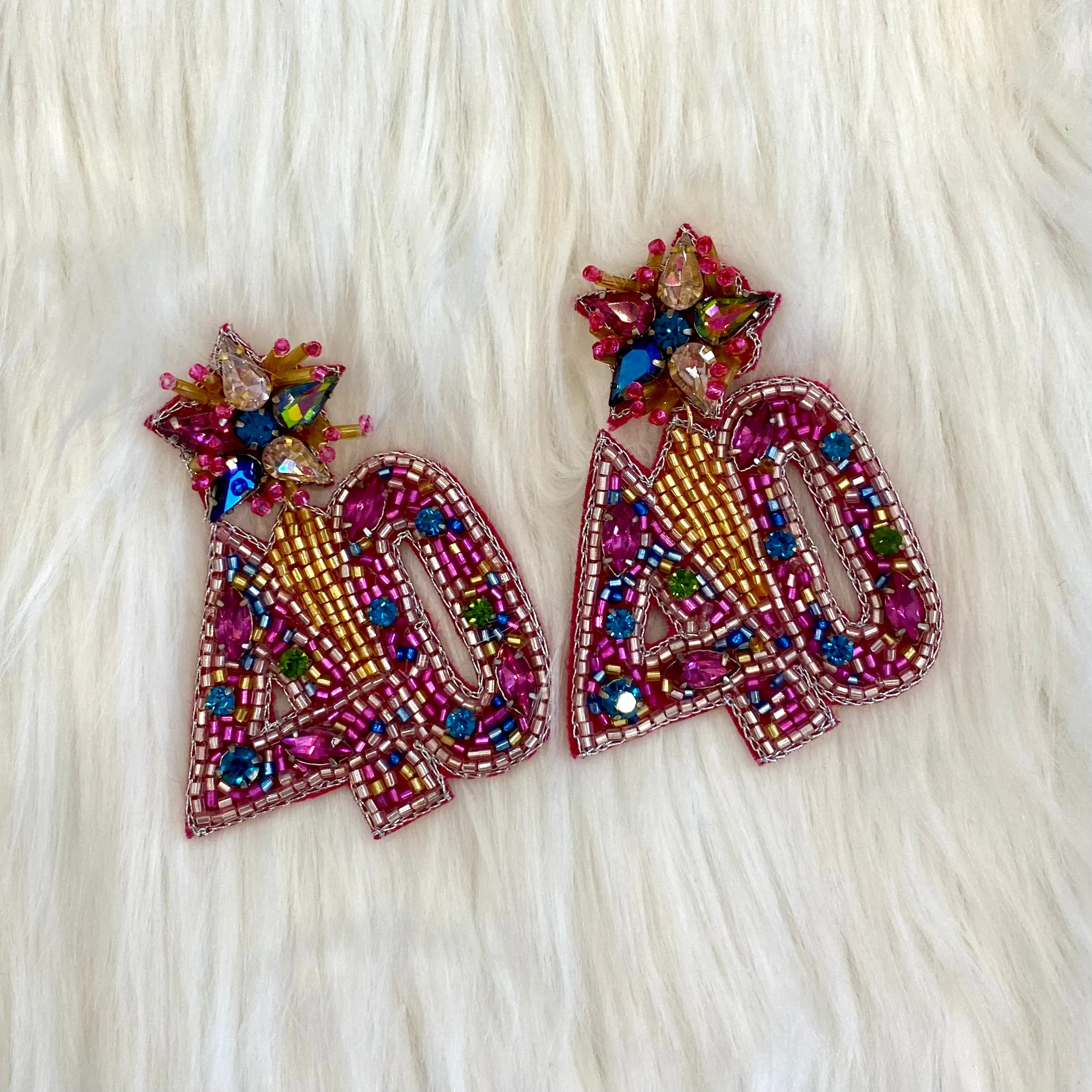 Birthday Bling Queen Beaded Dangle Earrings