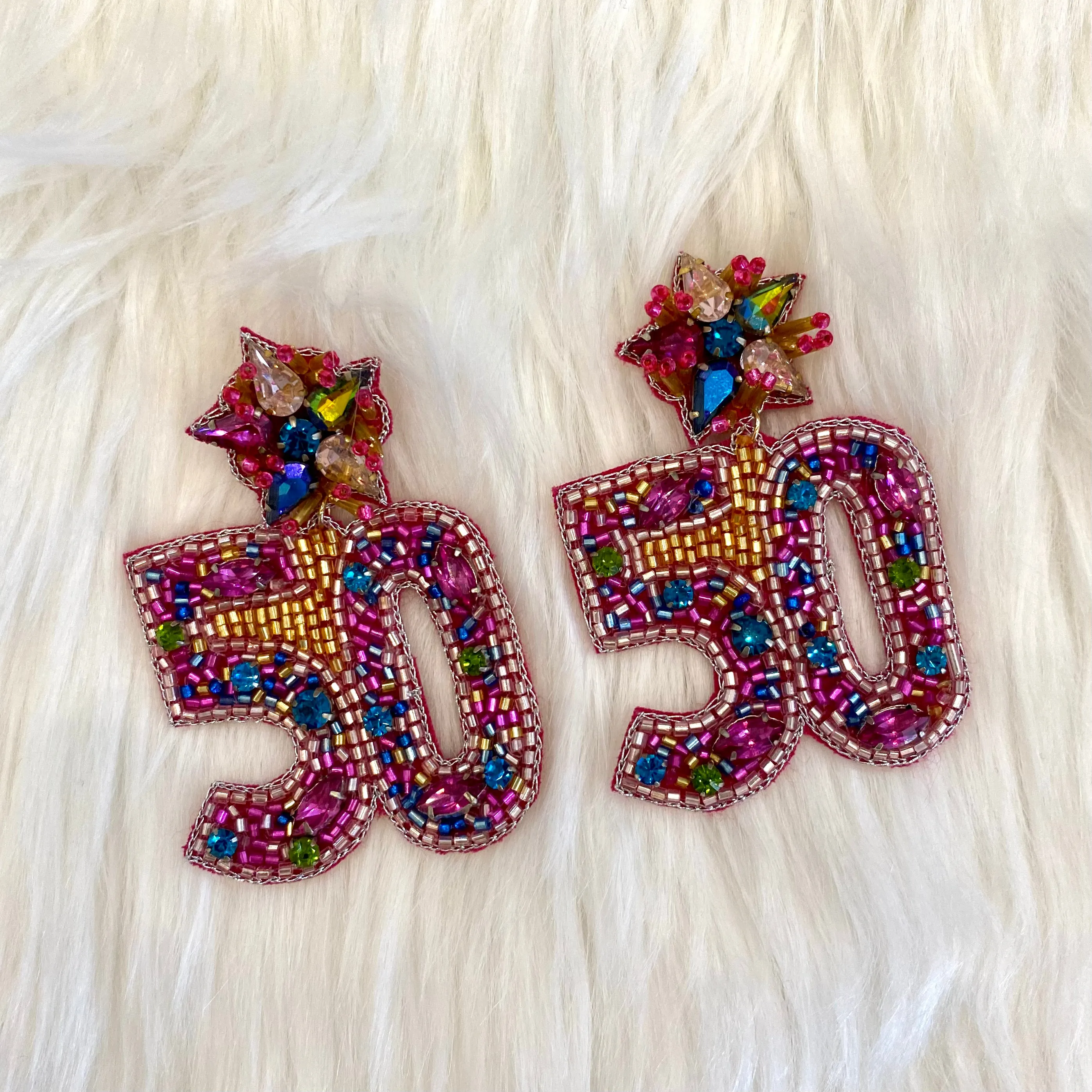 Birthday Bling Queen Beaded Dangle Earrings