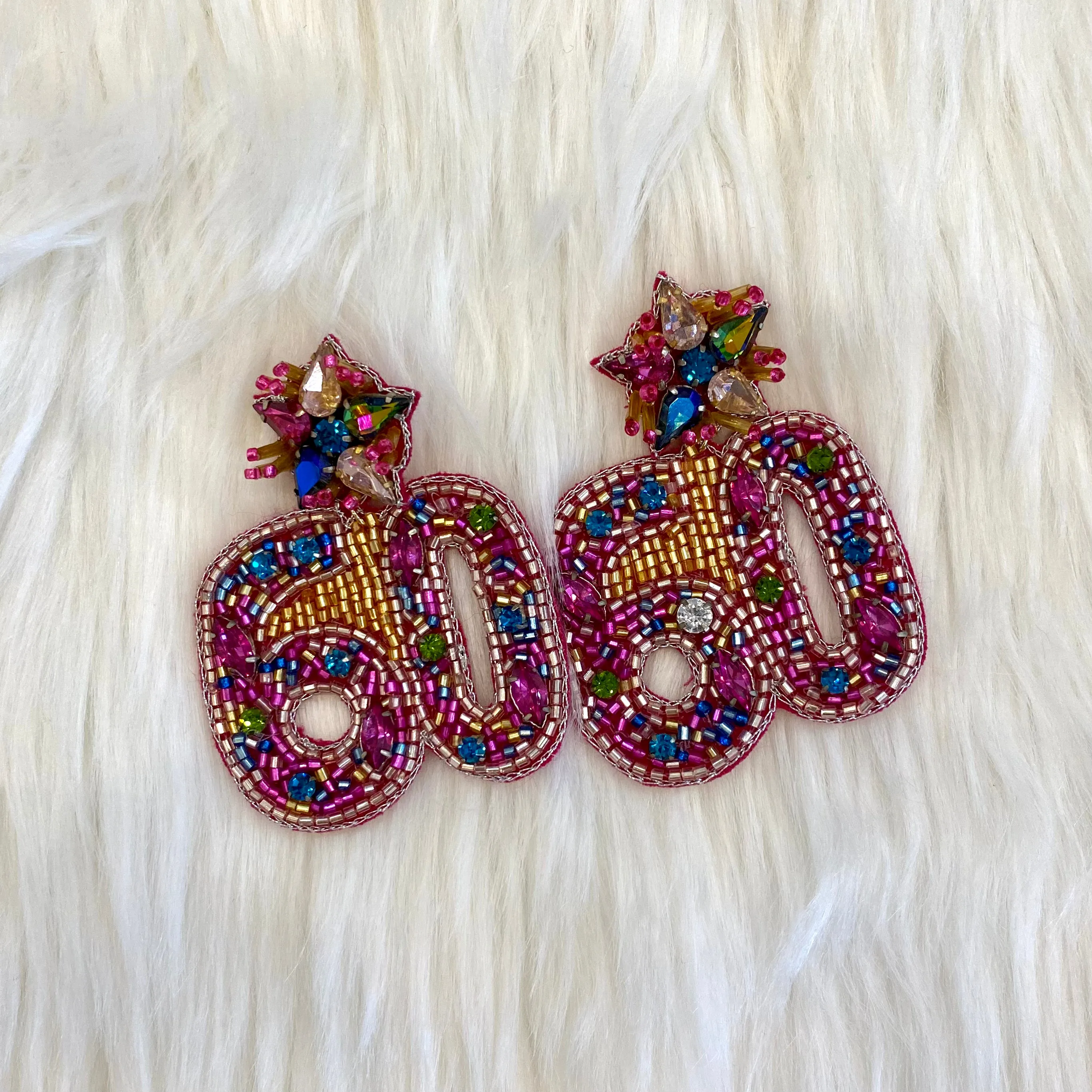 Birthday Bling Queen Beaded Dangle Earrings