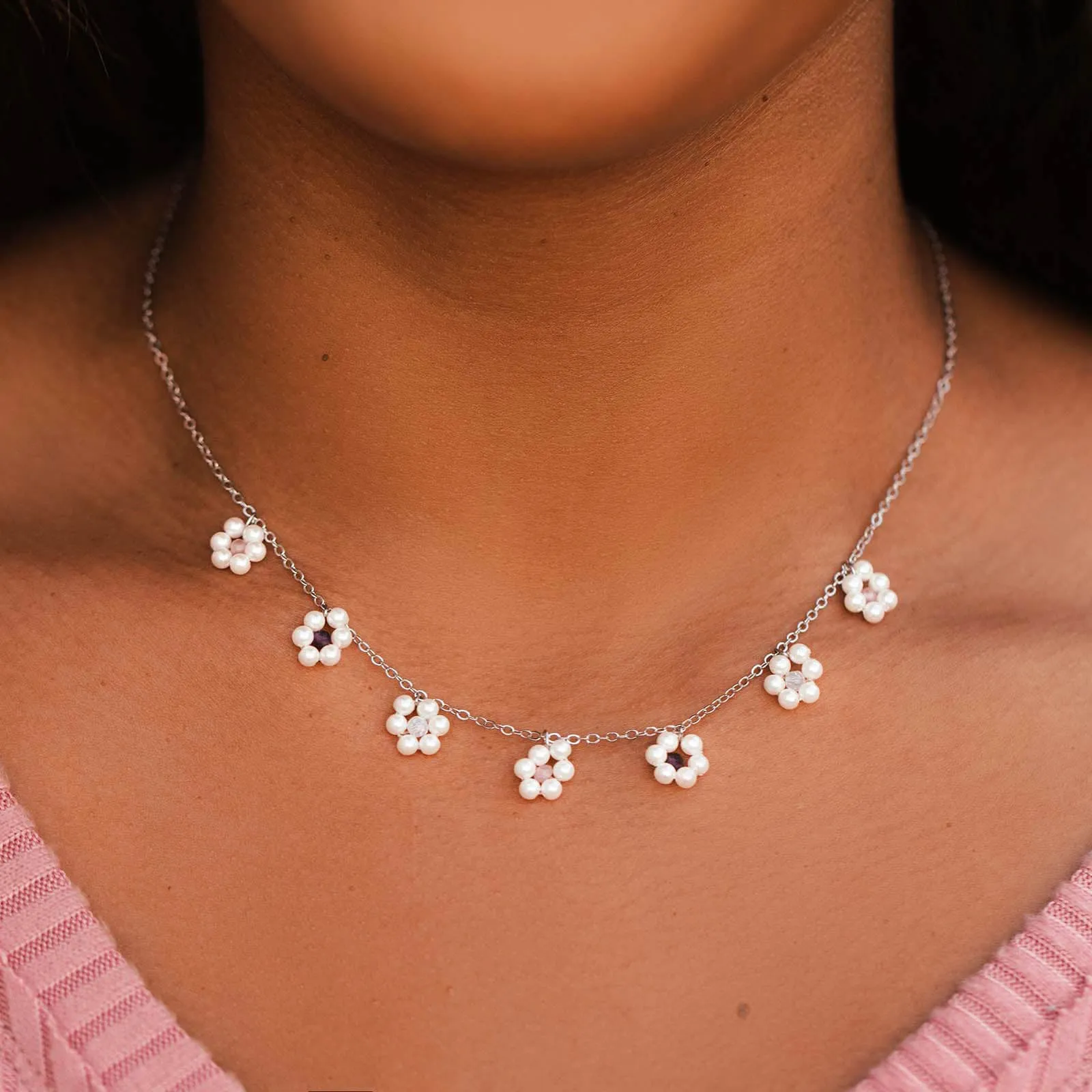 Bitty Pearl Flower Choker