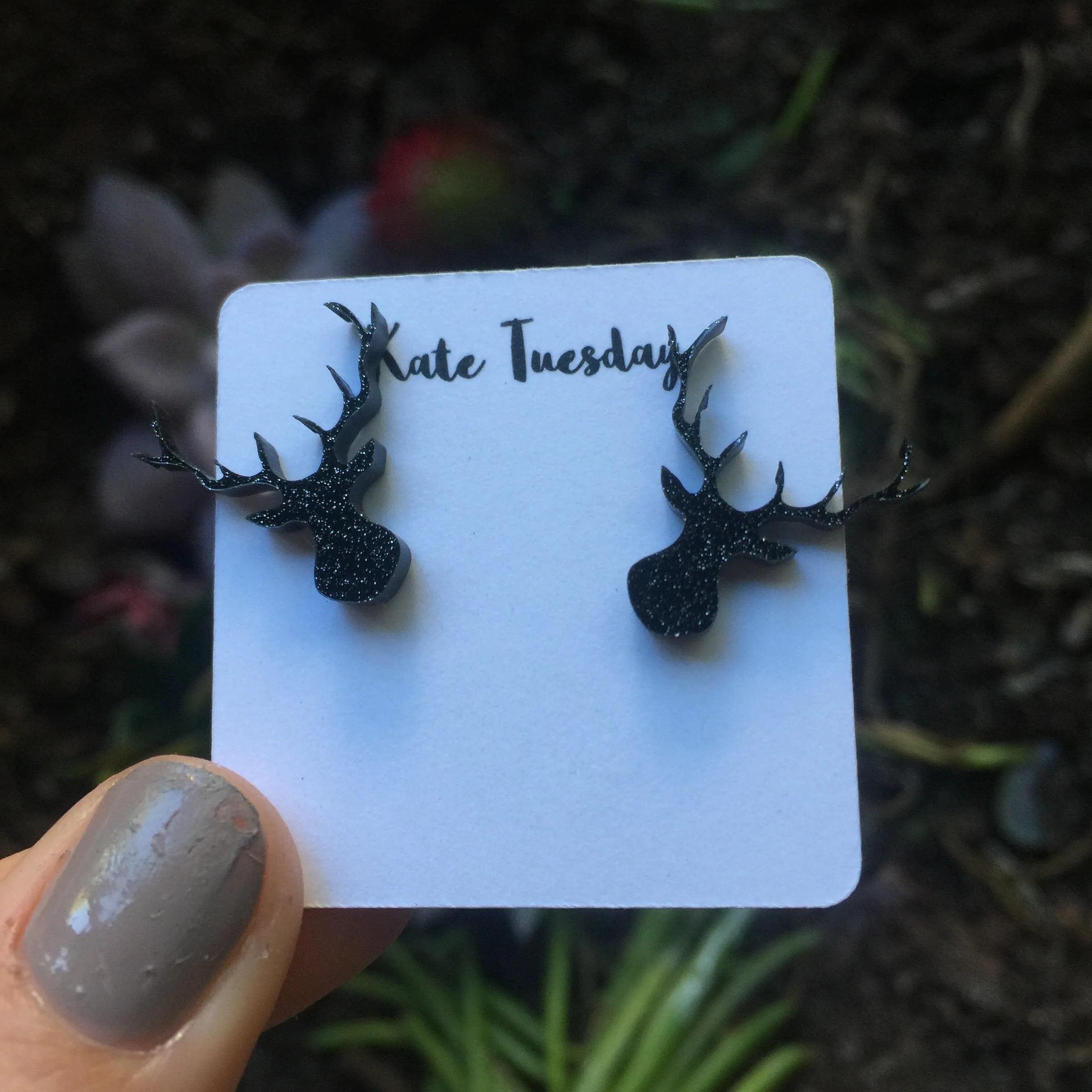 Black Antler Stud Acrylic Earrings