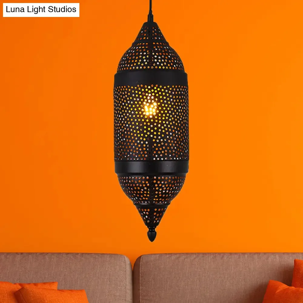 Black Metal Pendant Light with Traditional Cylindrical Design and 1 Bulb for Ceiling Suspension