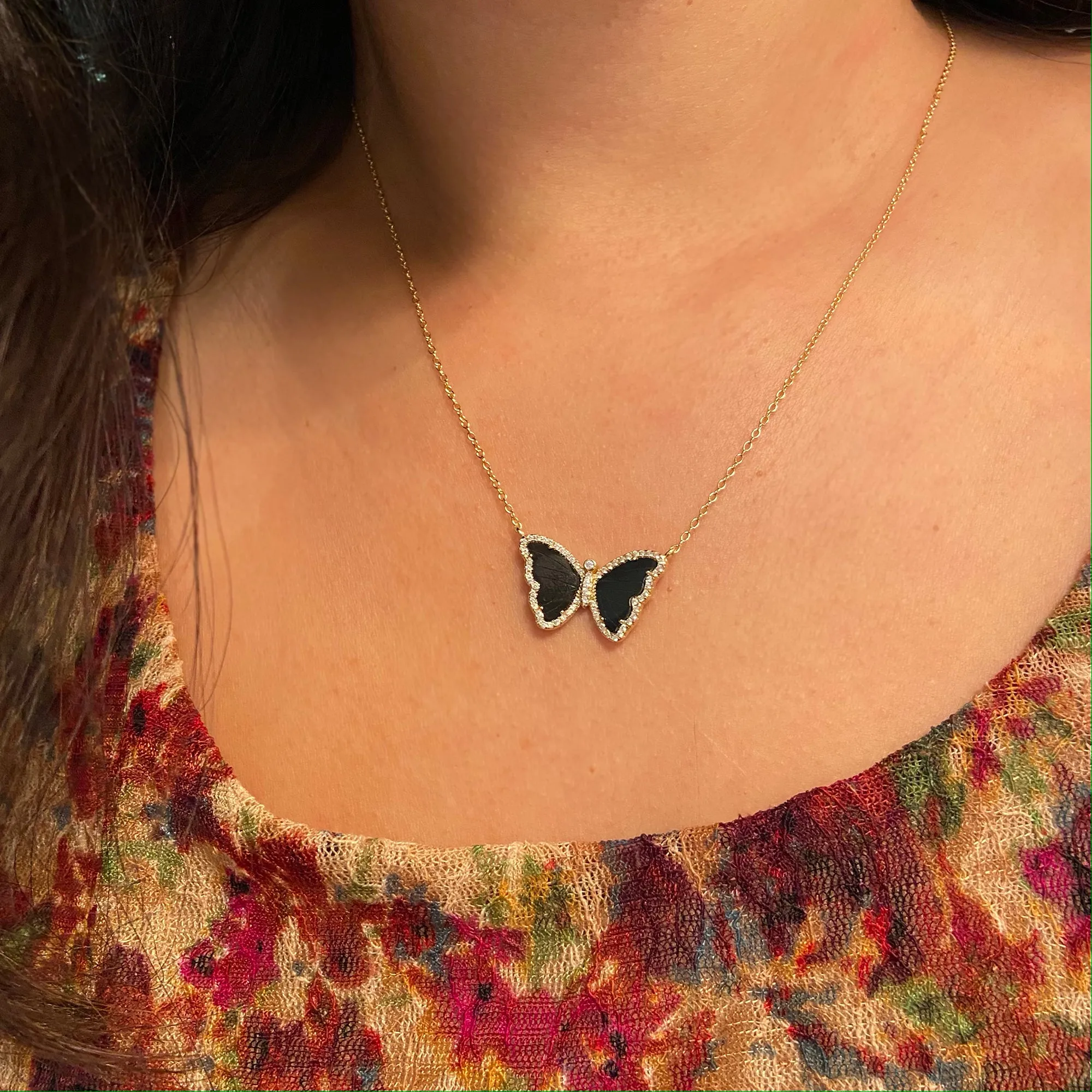 Black Onyx Butterfly Necklace With Crystals