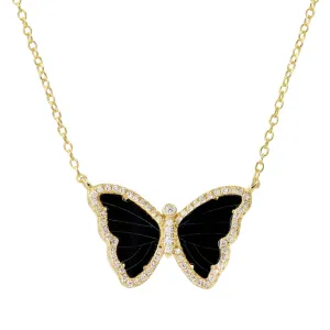 Black Onyx Butterfly Necklace With Crystals