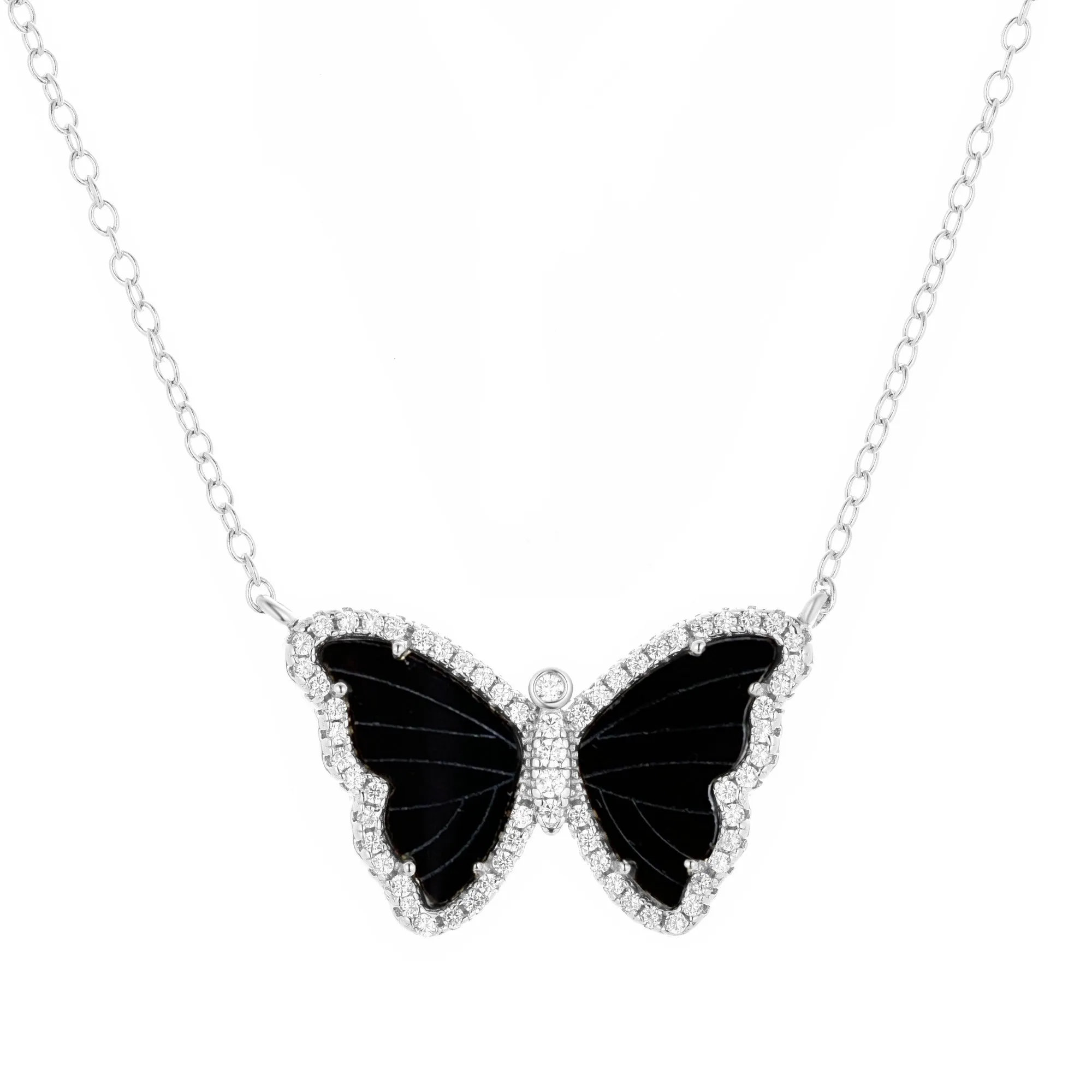 Black Onyx Butterfly Necklace With Crystals