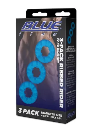 Blue Line Ribbed Rider Cock Ring