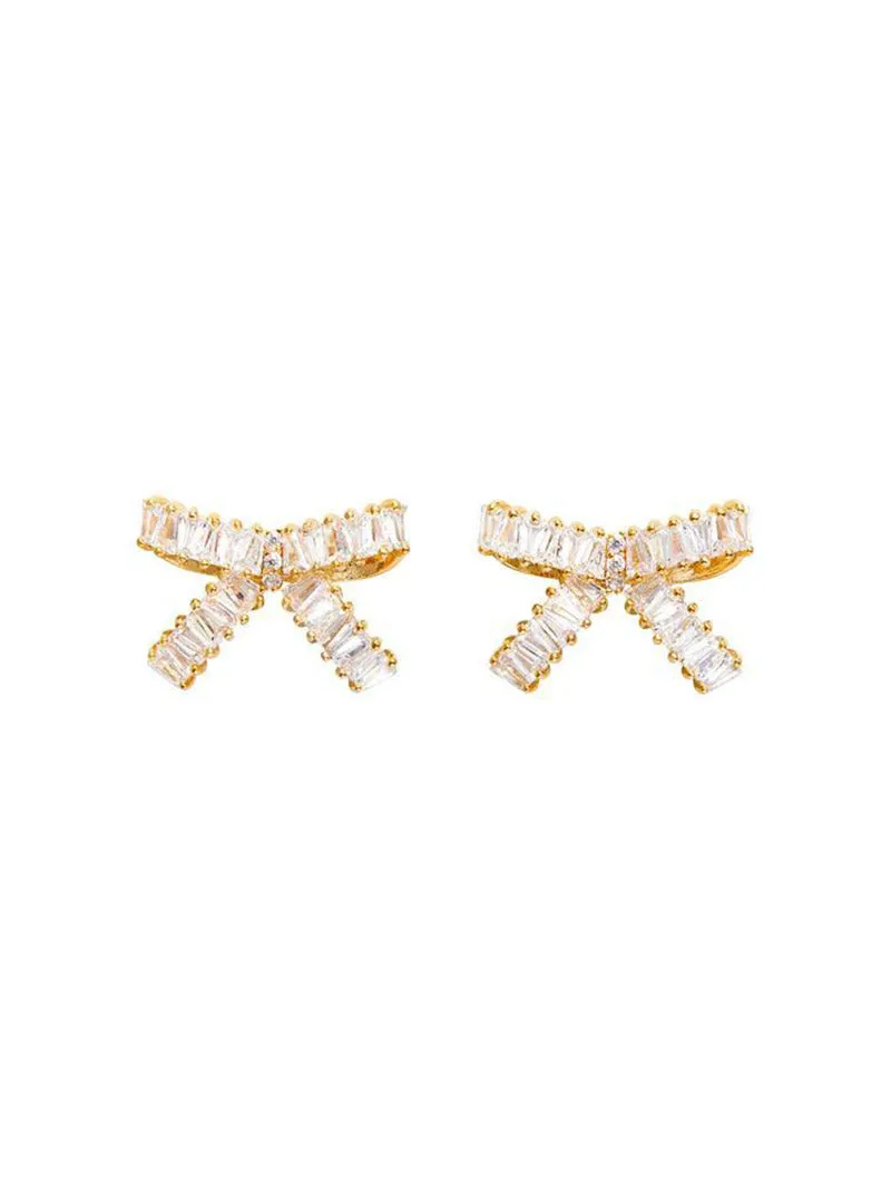 BOW BAGUETTE STUD EARRINGS - GOLD