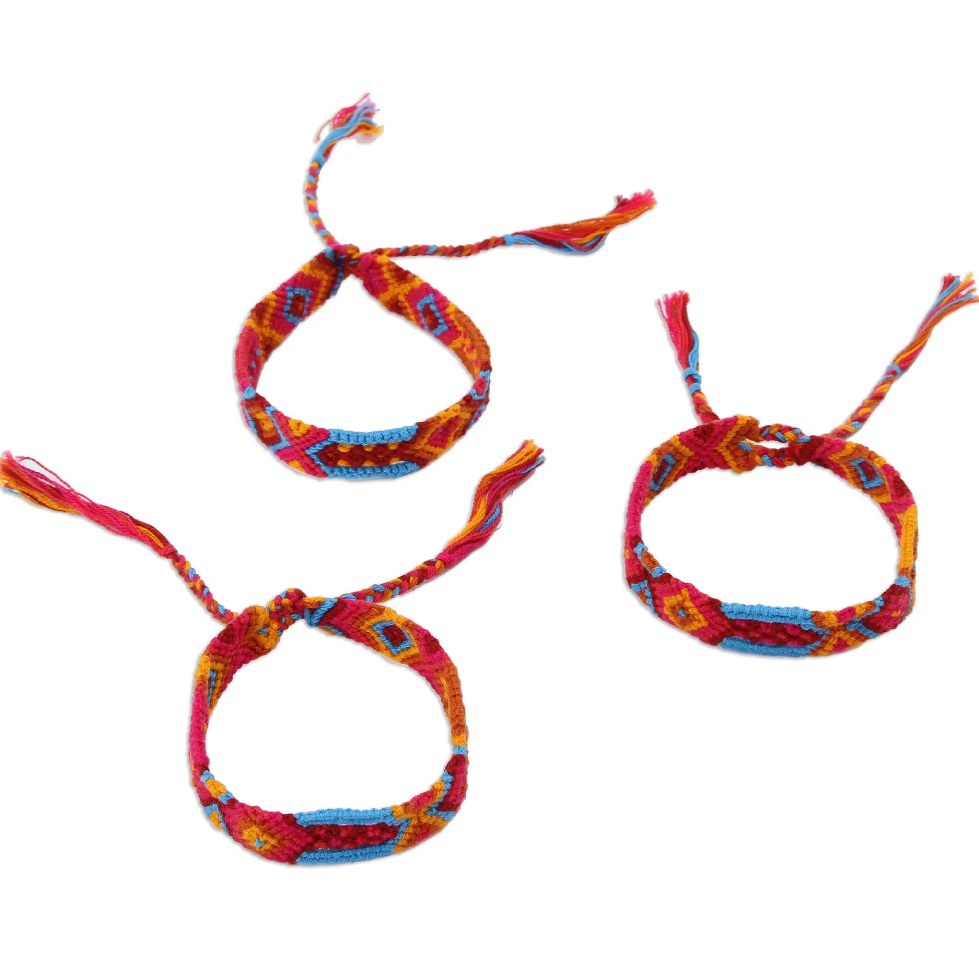 Bright Cotton Wristband Bracelet from Mexico (Set of 3) - Forever Friends | NOVICA