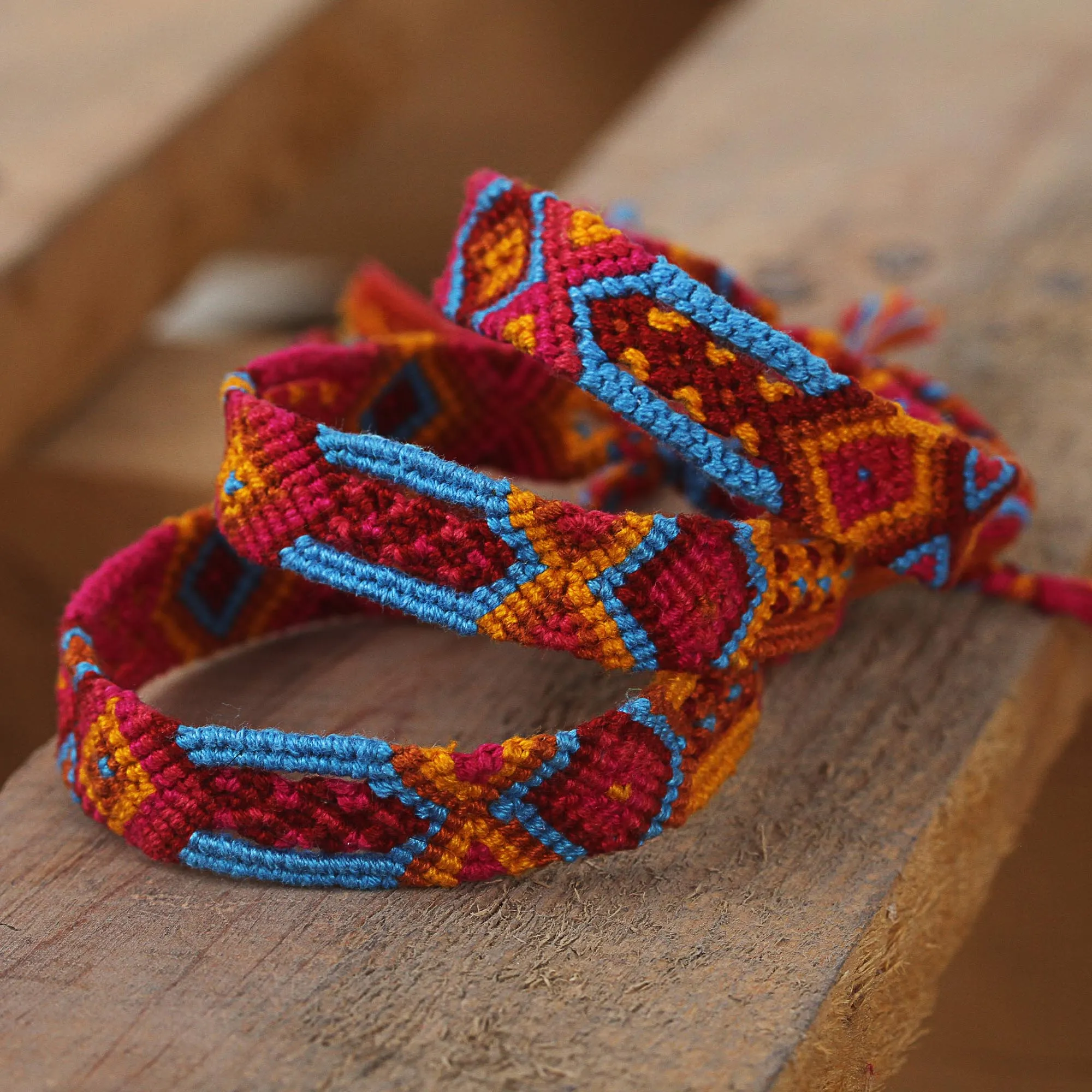 Bright Cotton Wristband Bracelet from Mexico (Set of 3) - Forever Friends | NOVICA