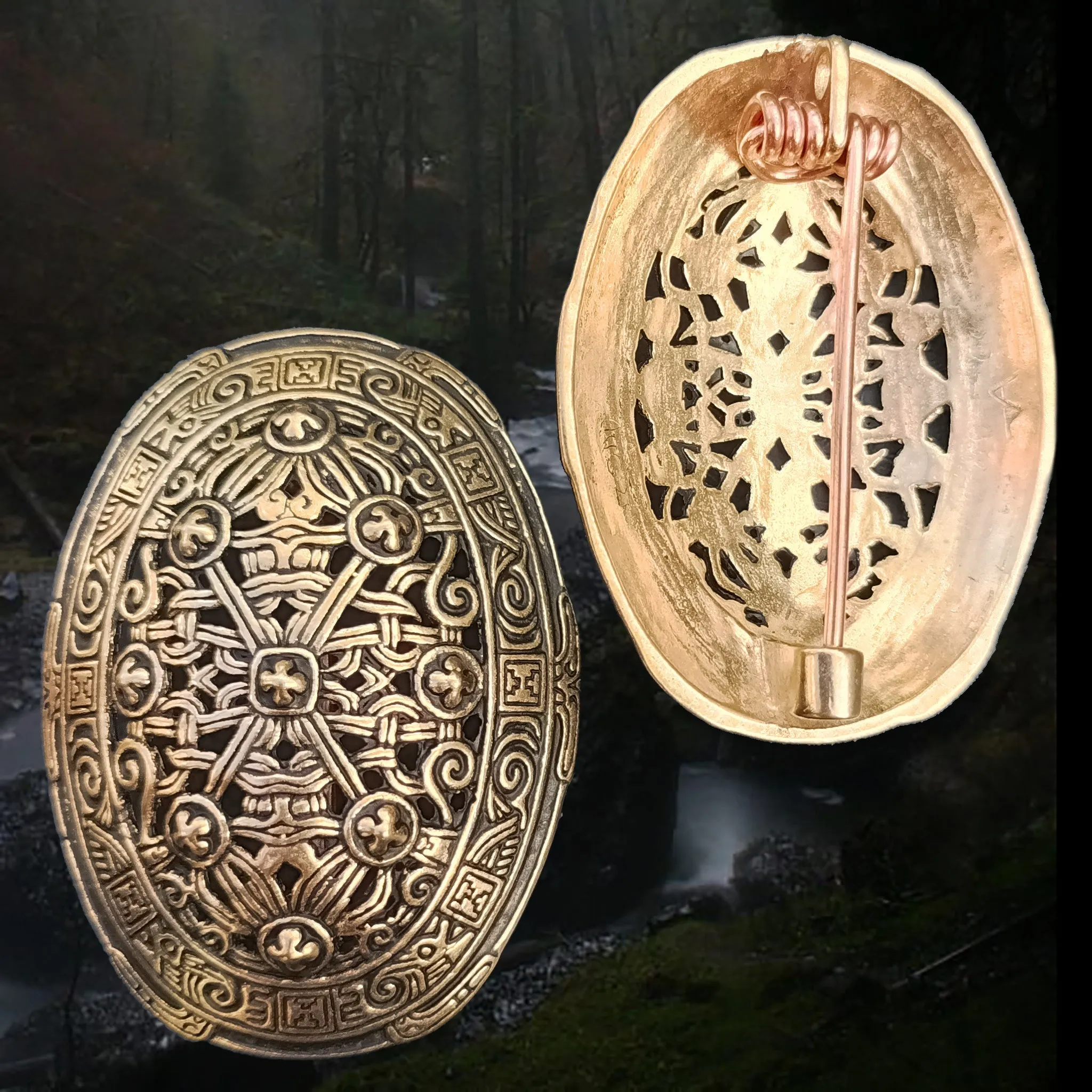 Bronze Borre Style Openwork Viking Tortoise Brooches