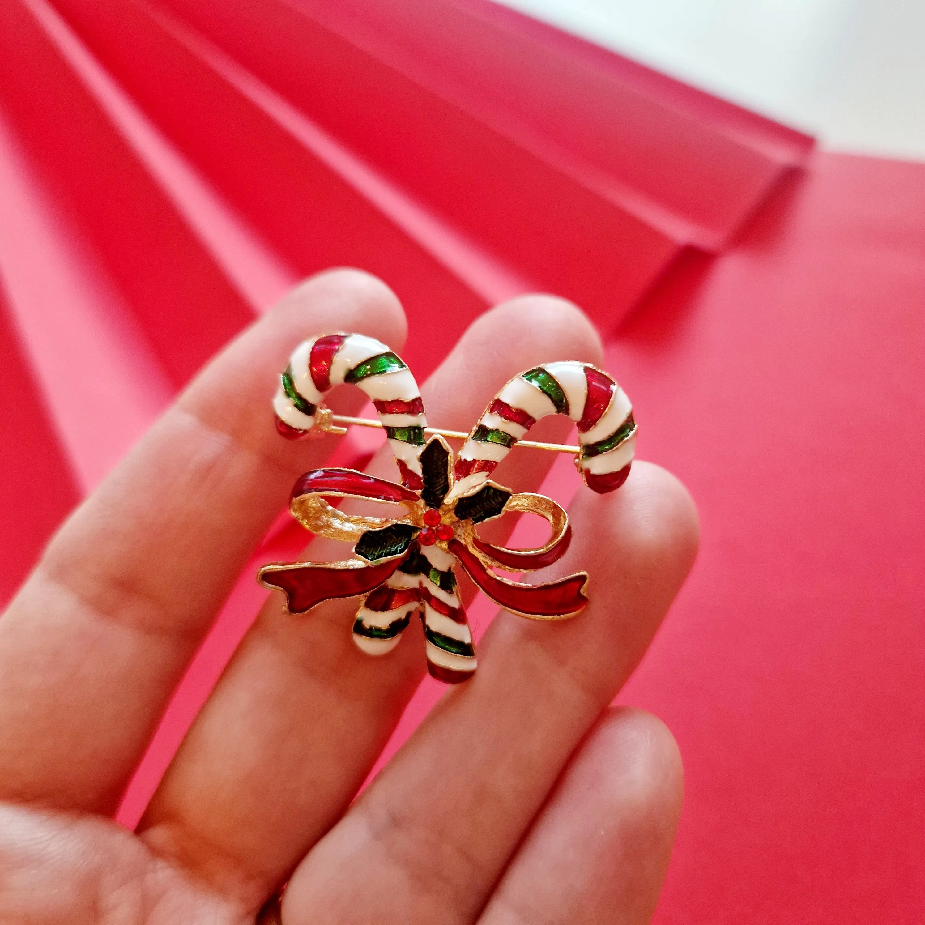 Candy Canes Christmas Enamel Brooch