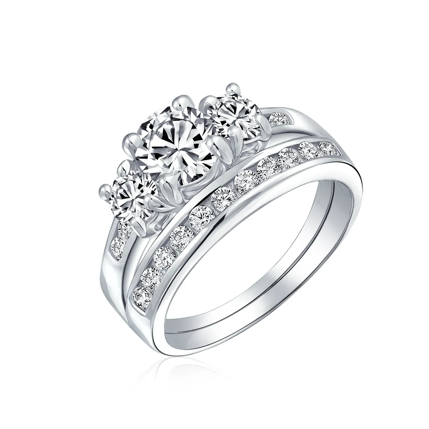 Classic 3CT Round Cocktail Statement Ring CZ Sterling Silver Engagement Set