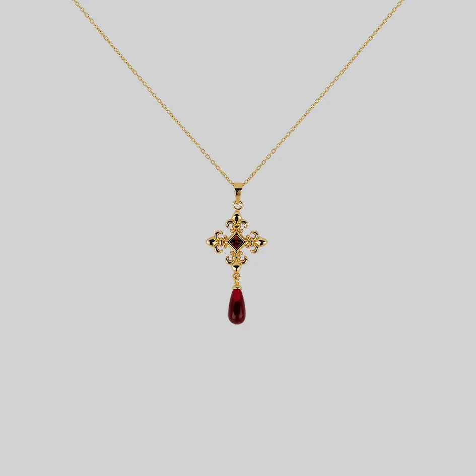 CRIMSON. Fleur de Lis Garnet Collar - Gold