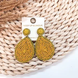 Crystal Beaded Circle Post Earrings with Large Teardrop Dangle in Yellow