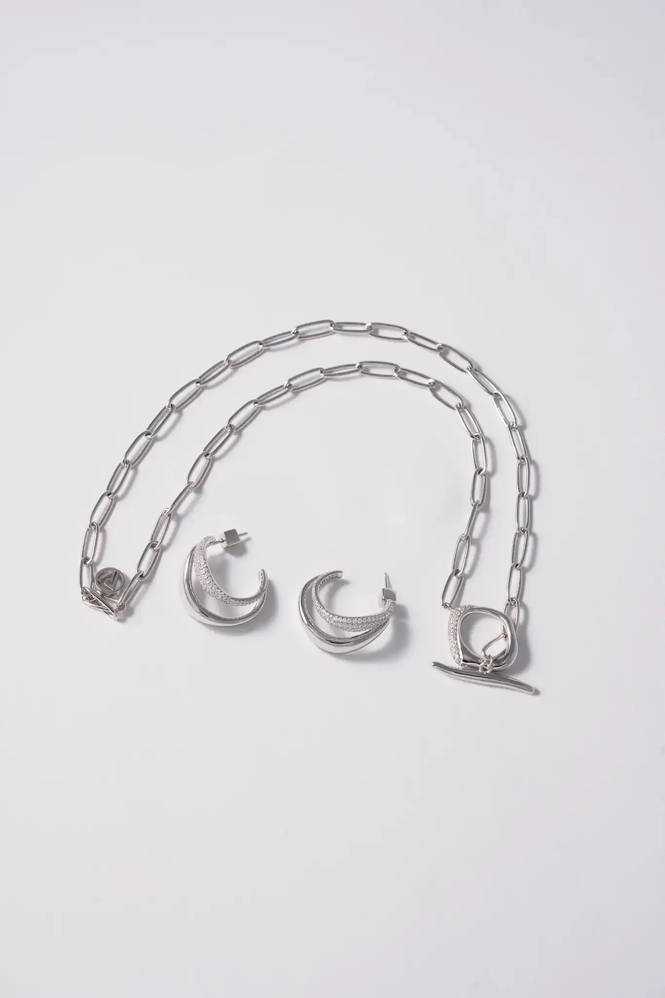 Crystal Galaxy Hoops Set Silver