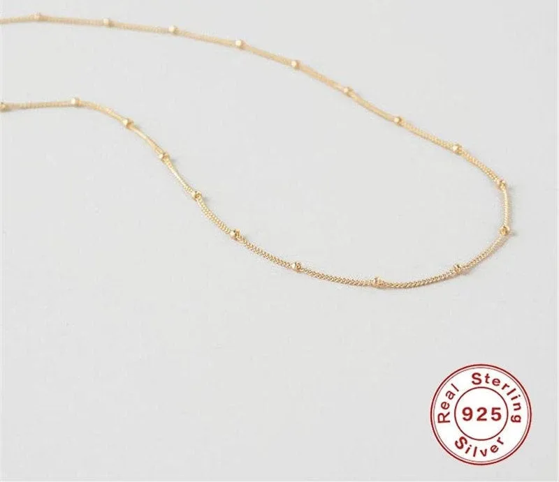 Dainty Silver Chain Necklace | Satellite Beaded Ball Chain Necklace | Sterling Silver Chain | Rose Gold | Gift for women | Minimal Necklace