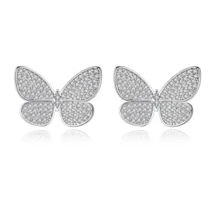 Delicate Stud Earrings Micro Paved Shining Cubic Zirconia Butterfly Silver