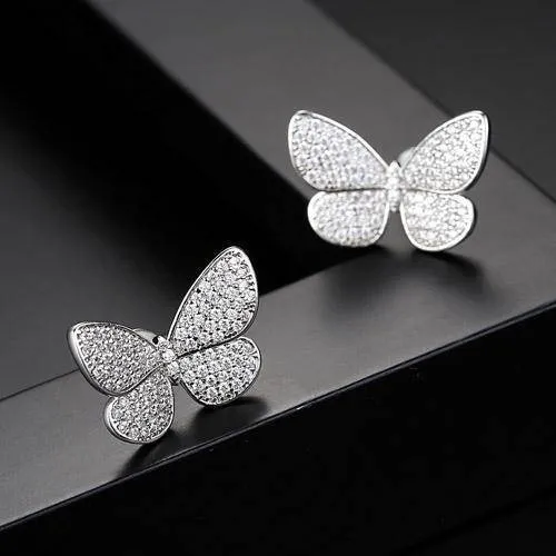 Delicate Stud Earrings Micro Paved Shining Cubic Zirconia Butterfly Silver