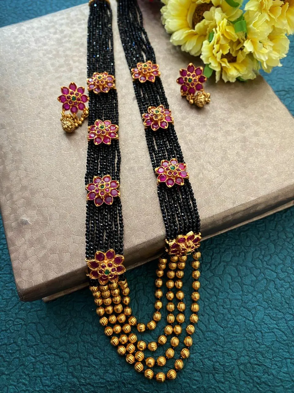 Designer Multi Layered Black Semi Precious Beaded Necklace Set By Gehna Shop