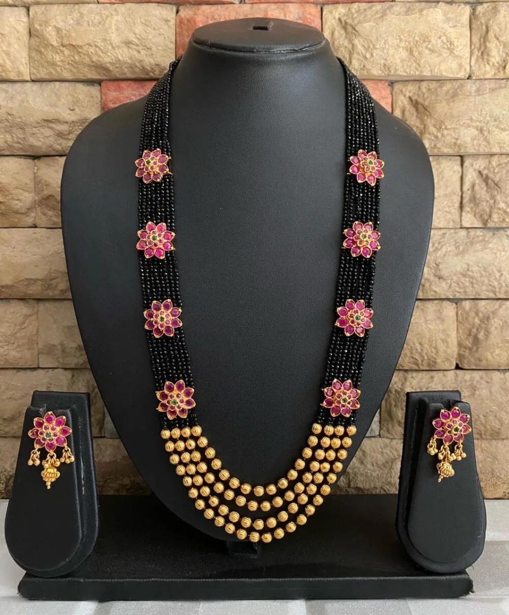 Designer Multi Layered Black Semi Precious Beaded Necklace Set By Gehna Shop