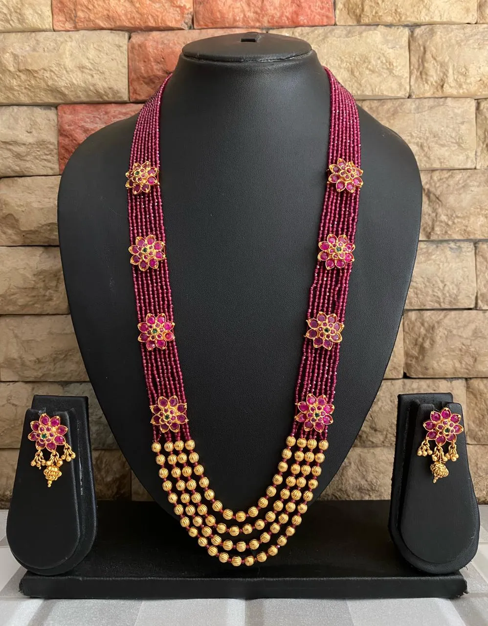 Designer Multi Layered Pink Semi Precious Beaded Necklace Set By Gehna Shop