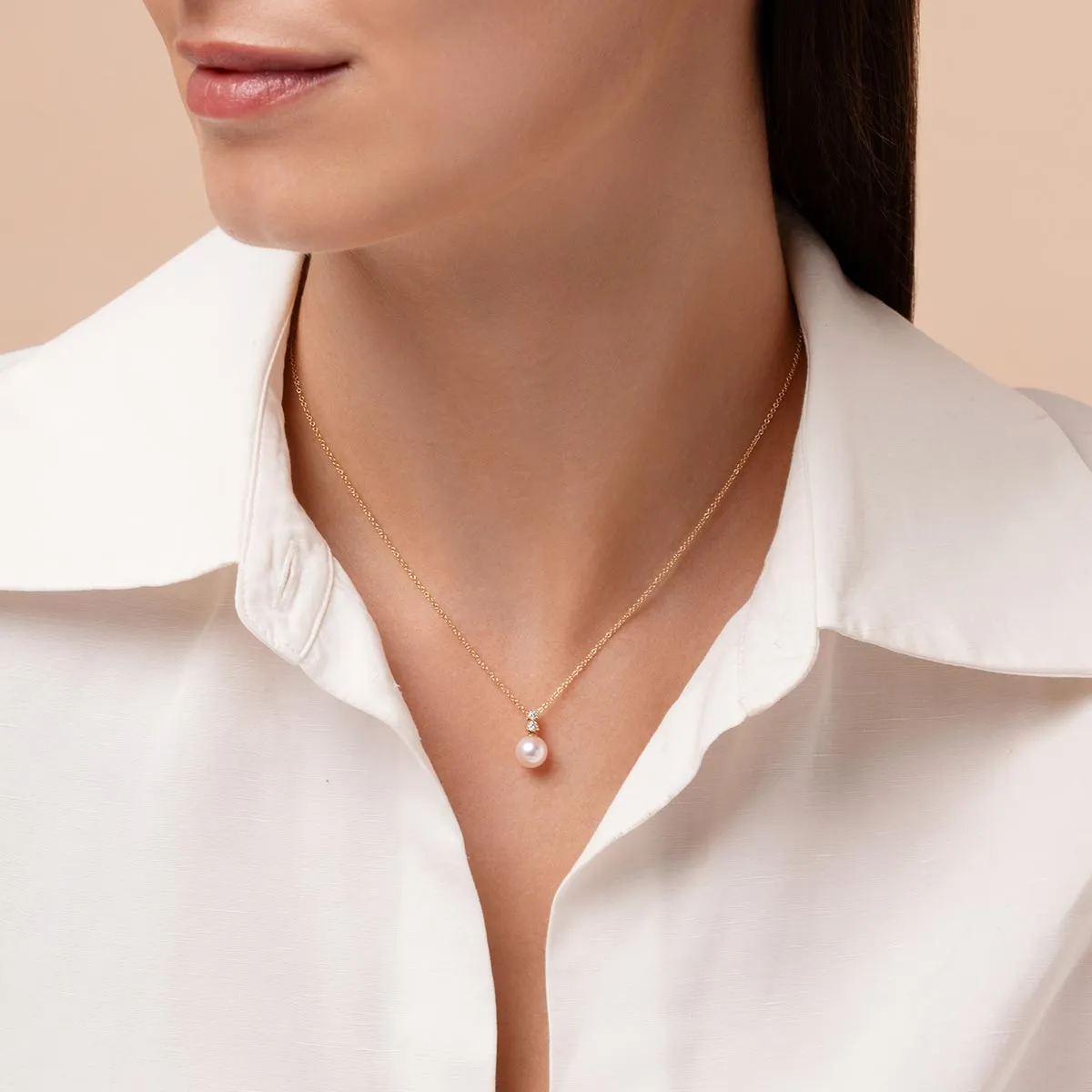 Diamond Classic 18K Gold Akoya Pearl and Diamond Pendant