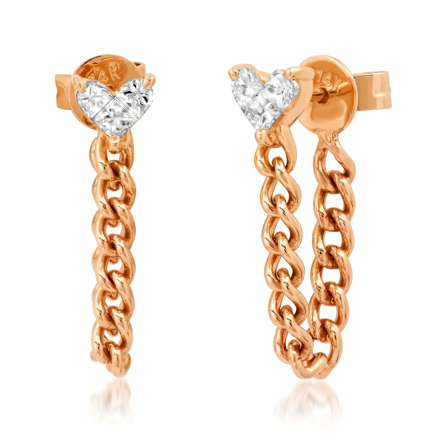 Diamond Illusion Heart Stud Chain Wrap Earrings