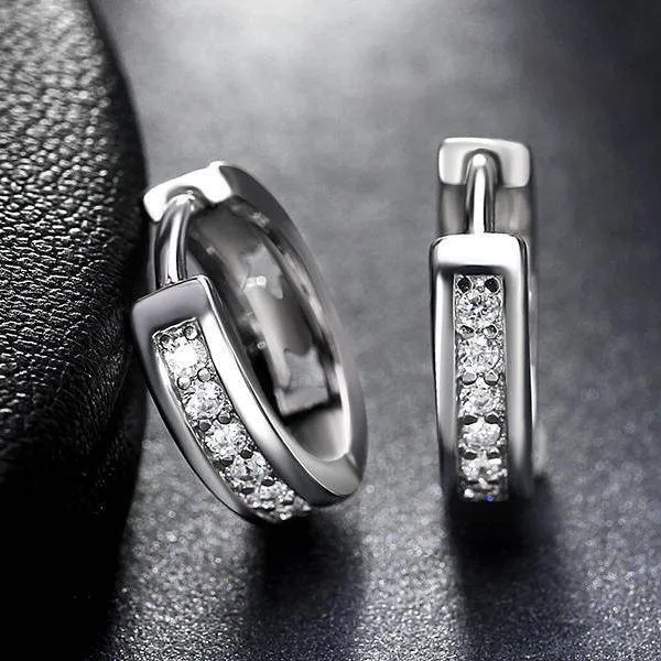 Diamond Sparkle CZ Huggie Hoop Earrings