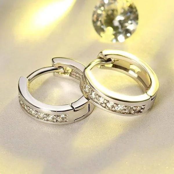 Diamond Sparkle CZ Huggie Hoop Earrings