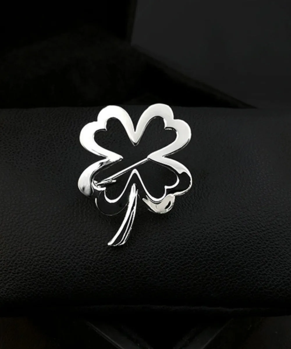 DIY Gold Stainless Steel Four Leaf Clover Hollow Out Brooches WP001