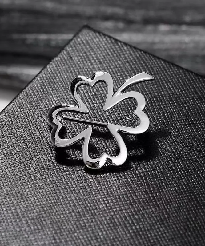 DIY Gold Stainless Steel Four Leaf Clover Hollow Out Brooches WP001