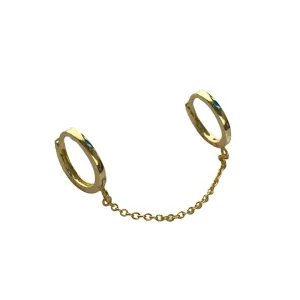 Double Huggie Plain Chain Earrings