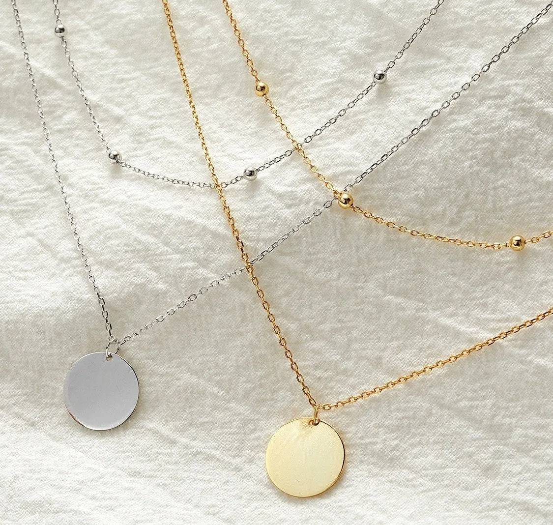 Double Layer Round Disc Silver Chain Necklace | Delicate necklace | 925 Sterling Silver Chain Necklace | Choker with Balls | Gold Bead Chain