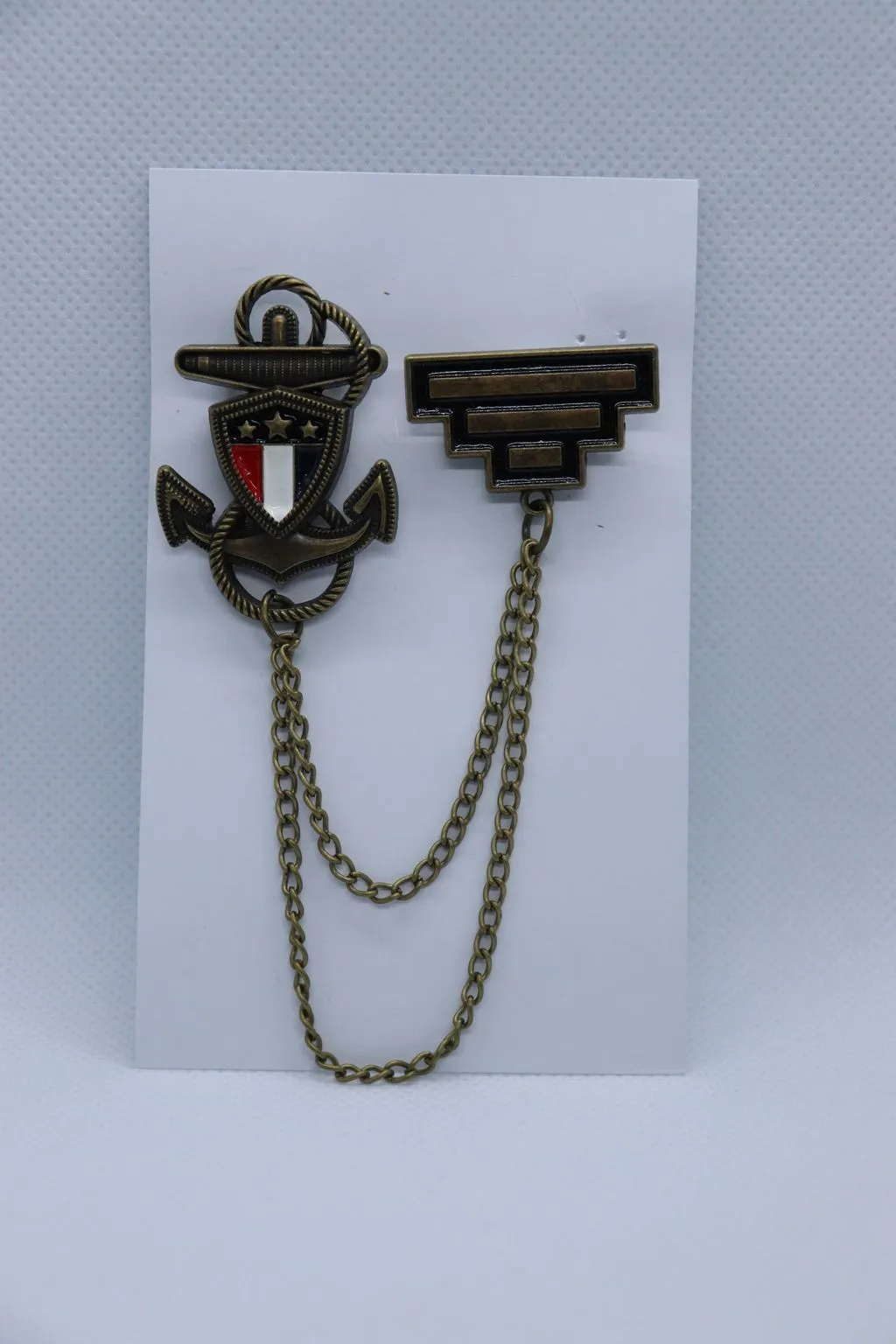 Dull Golden Anchor And Flag Brooch